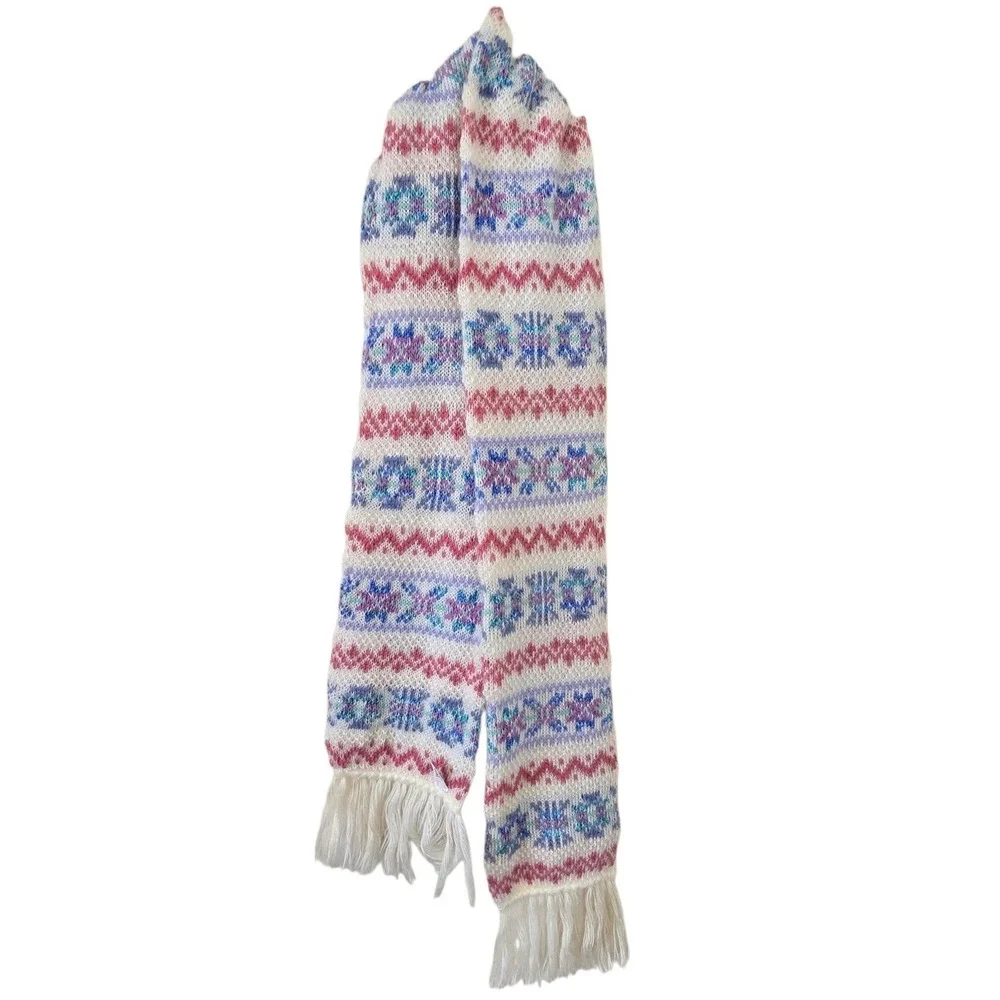Vintage Hanes Her Way Scarf NWT Fair Isle Knit Pastel Fringe Deadstock
